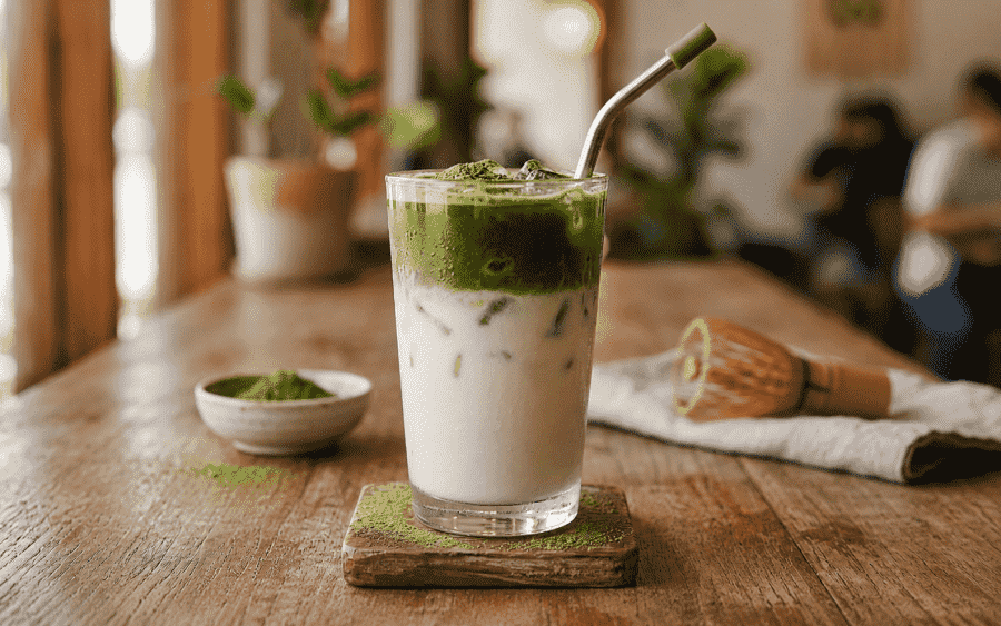 Receita de matcha latte gelado: fresco, cremoso e fácil de fazer