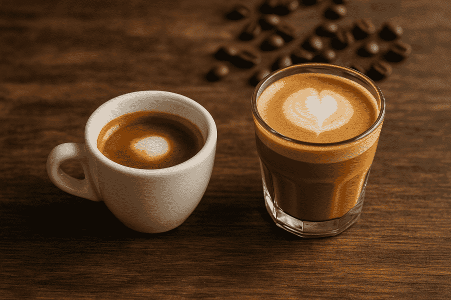 um espresso macchiato e um cortado