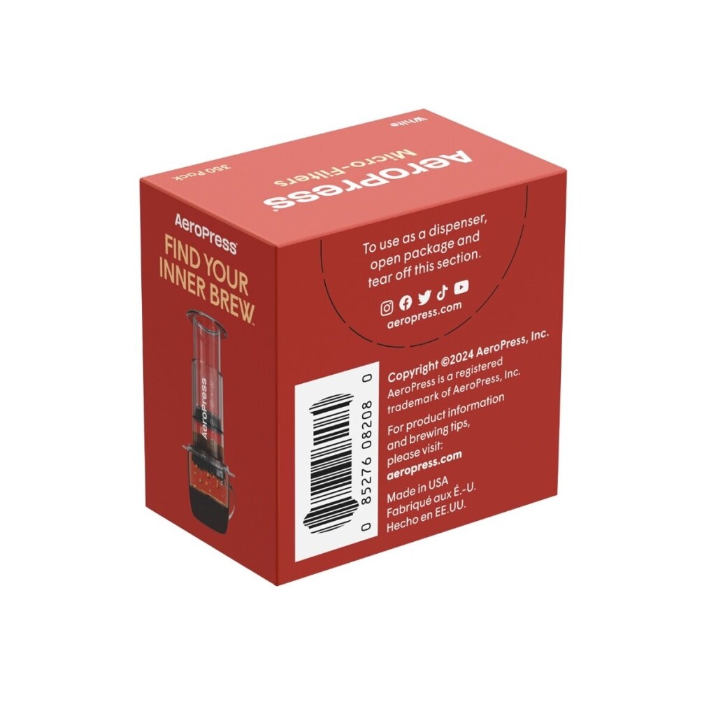 Lateral da embalagem dos microfiltros para a AeroPress Go