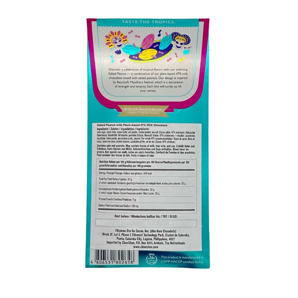 Uma barra de chocolate ao leite da marca Auro com sabor de amendoins salgados