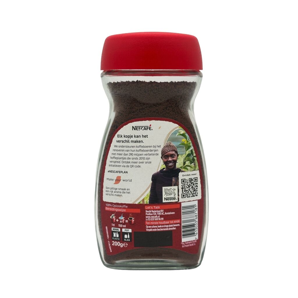 Achterkant van een pot Nescafé oploskoffie