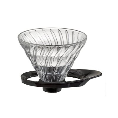 Gotejador Hario V60 - vidro com suporte preto, novo tipo - tamanho 02 (VDGR-02-B)