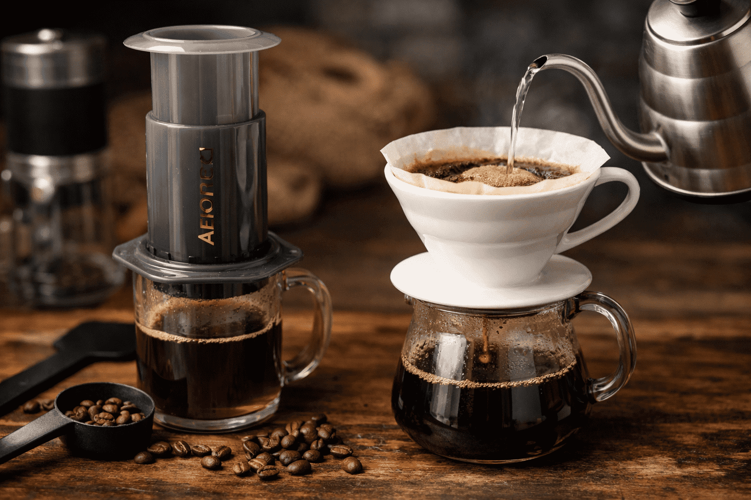 Qual é a diferença entre aeropress e v60?